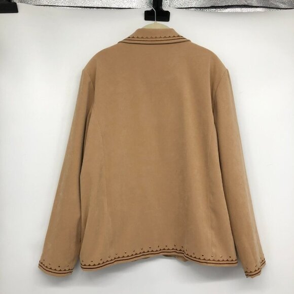 TanJay Brown Faux Suede embroidered Zip-up Lightweight Jacket size 12 - Picture 2 of 15
